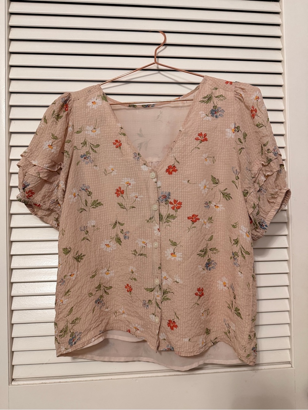Madewell Beige Floral Button-Front V-Neck Blouse
